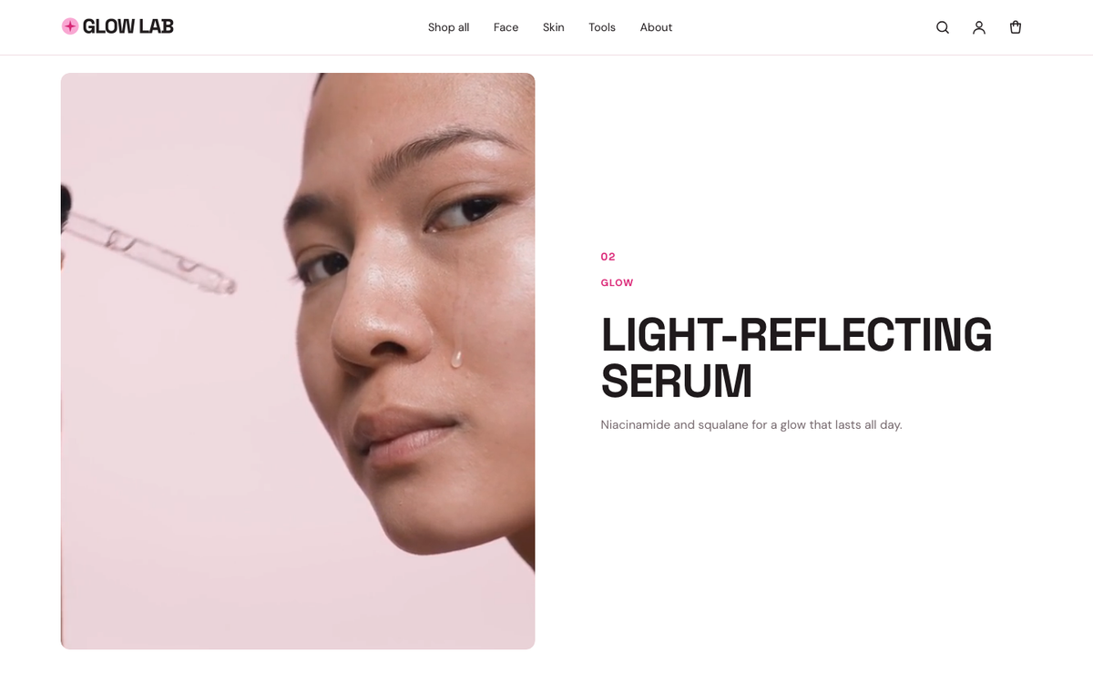Glow Lab: scroll story with pinned video