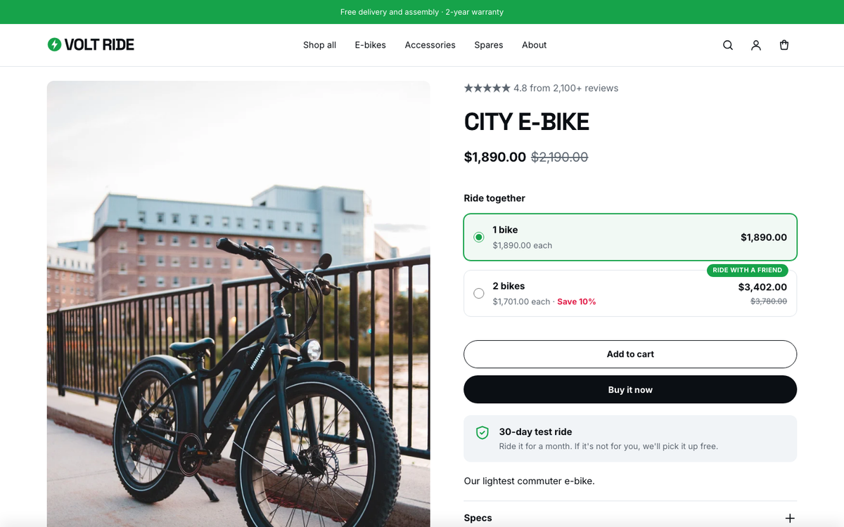 Volt Ride: product page with bundle offers