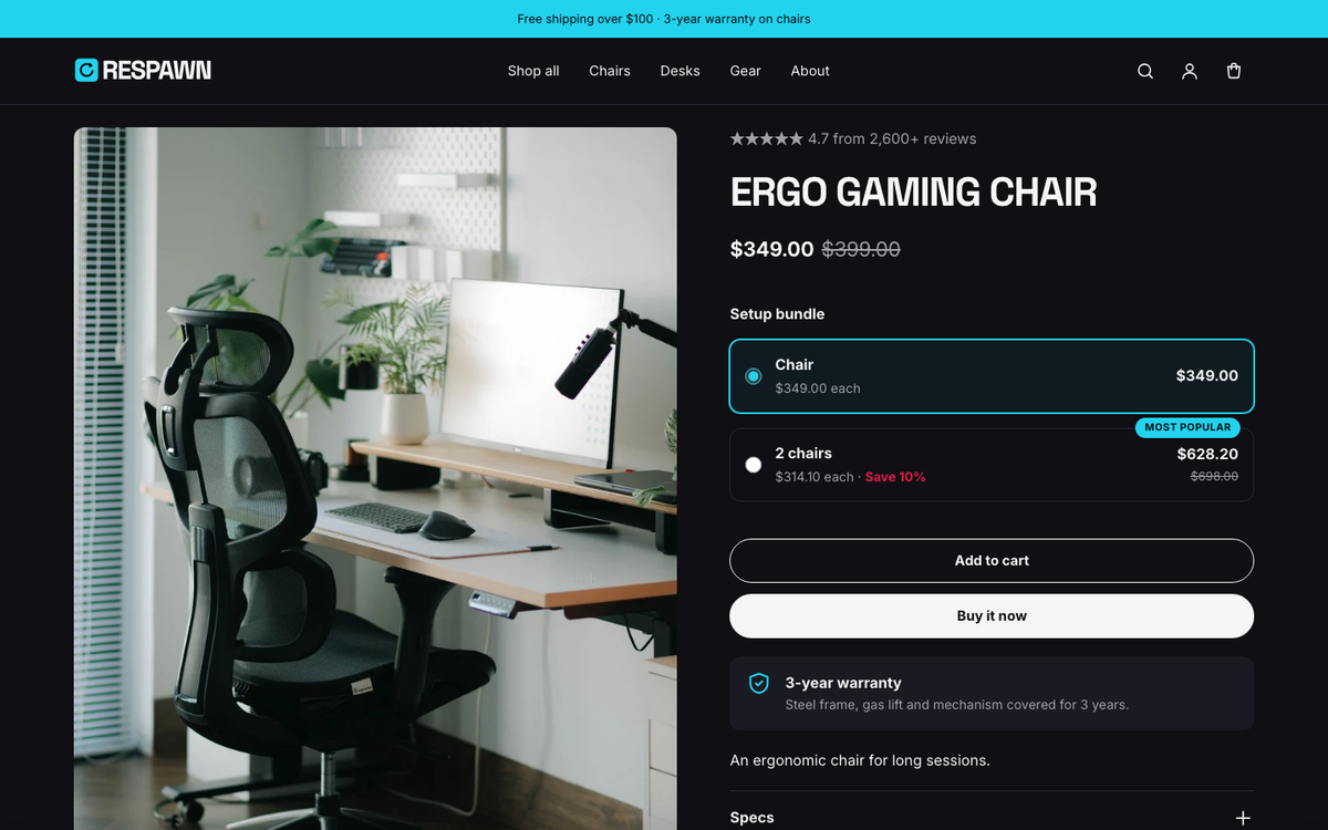 Respawn: product page with bundle offers