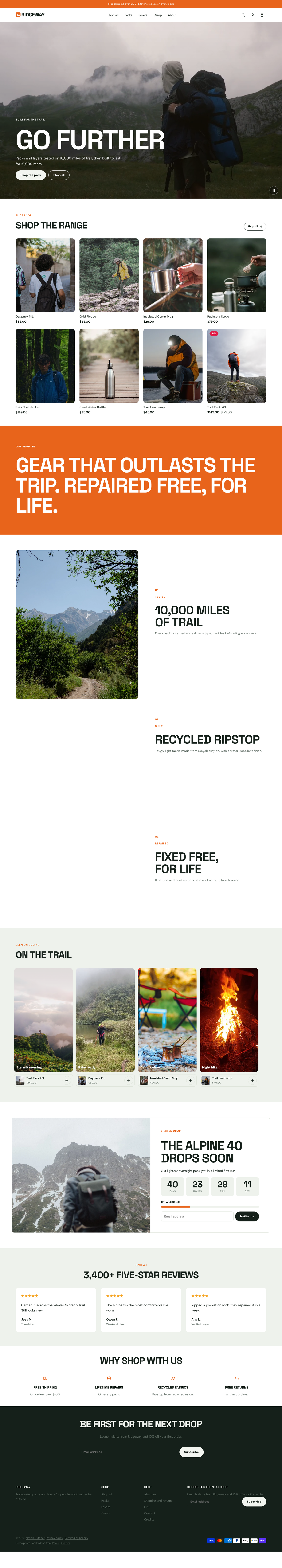 Ridgeway: the full homepage, top to bottom