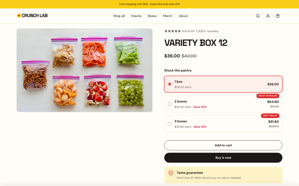 Crunch Lab: product page with bundle offers
