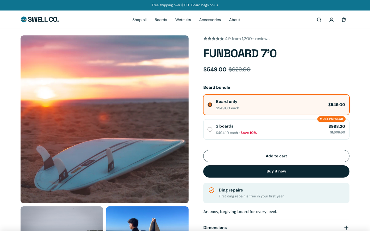 Swell Co.: product page with bundle offers