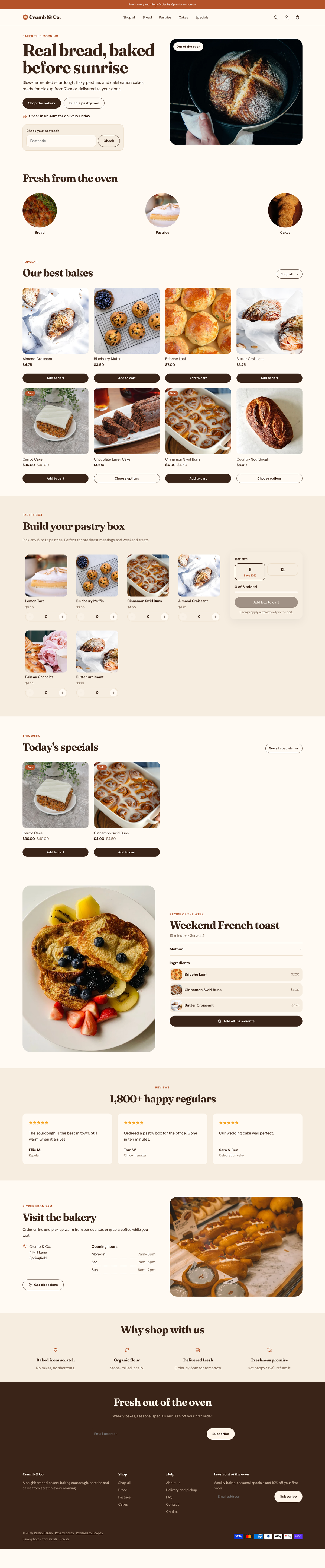 Crumb & Co.: the full homepage, top to bottom