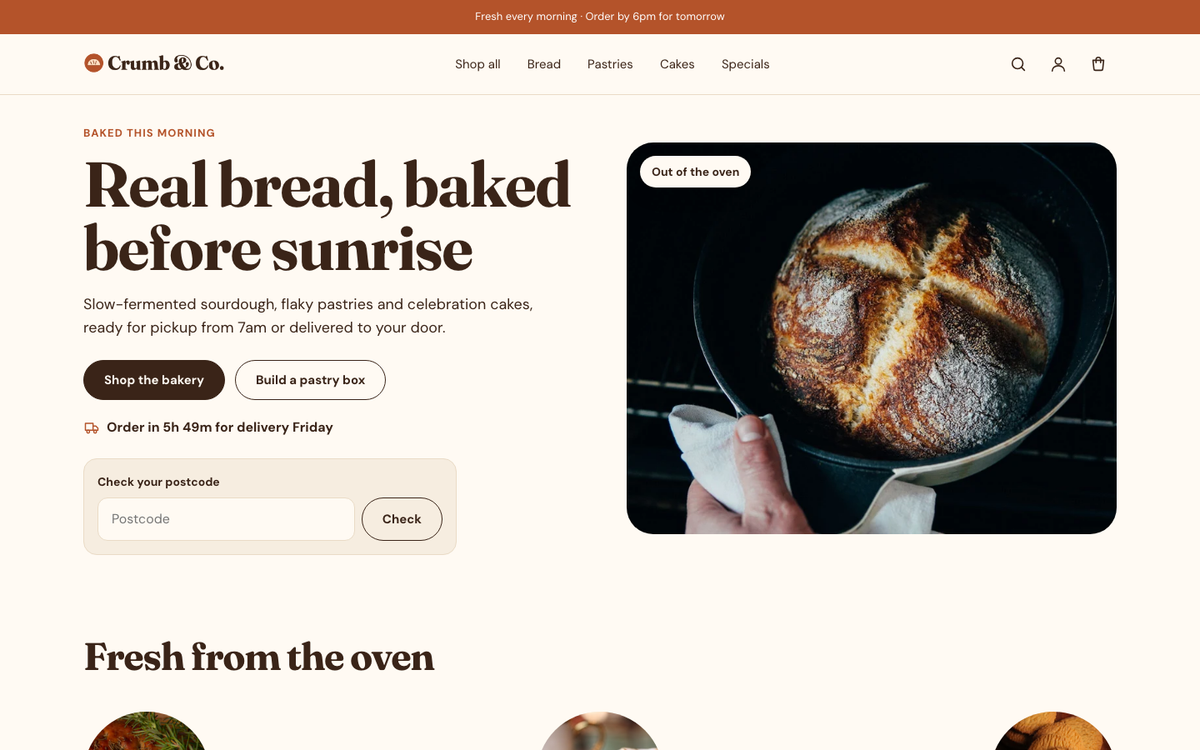 Crumb & Co.: delivery hero built with Pantry
