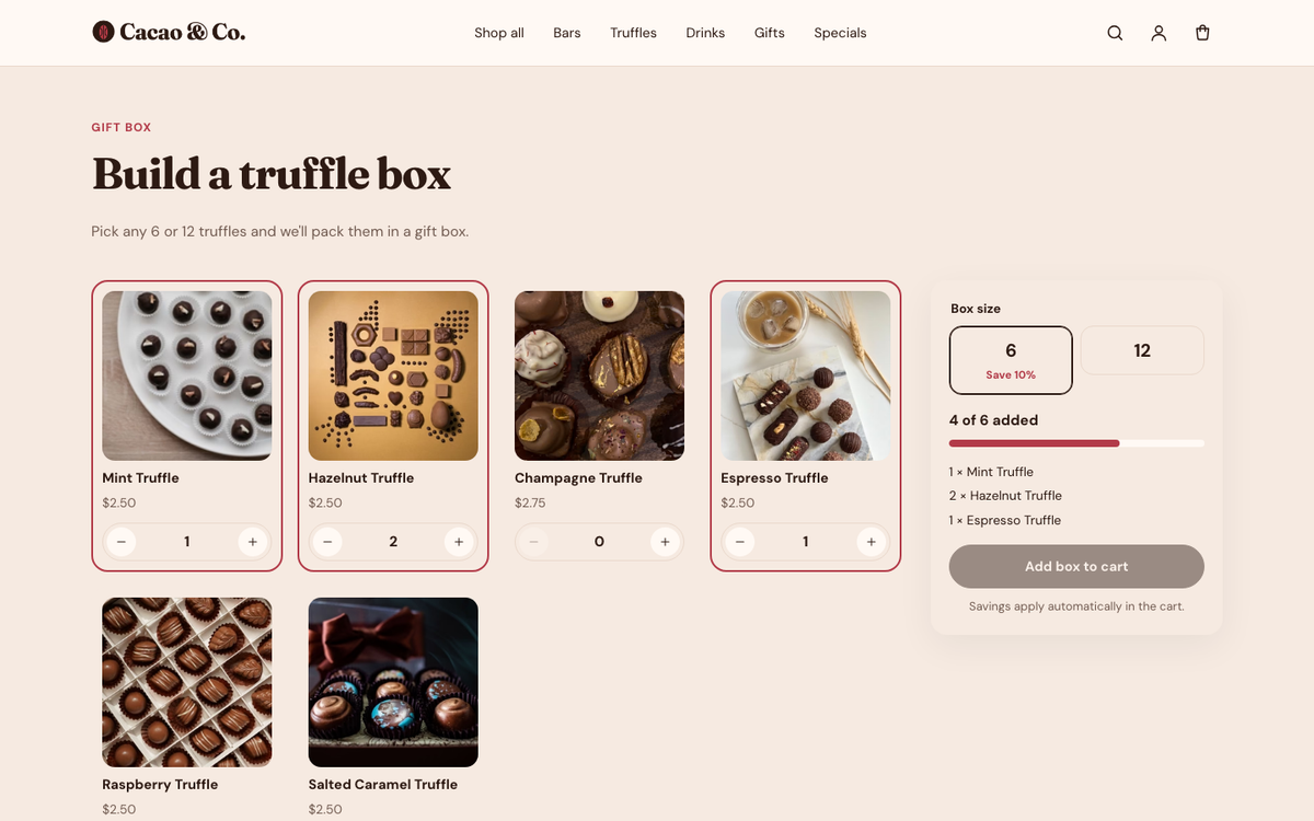 Cacao & Co.: build-a-box with progress bar
