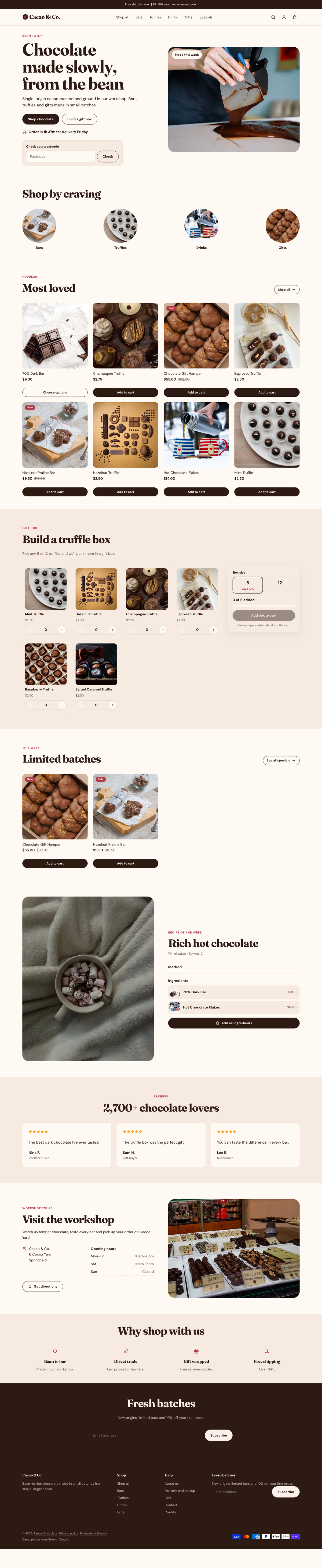 Cacao & Co.: the full homepage, top to bottom