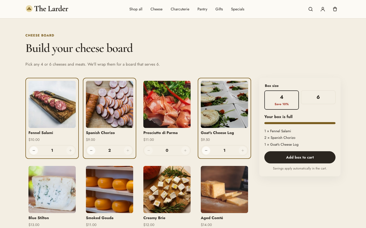 The Larder: build-a-box with progress bar
