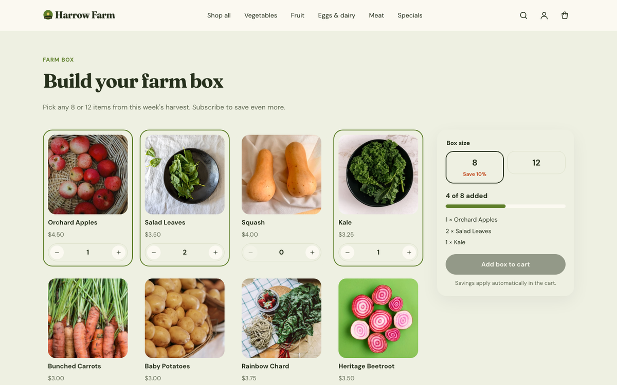 Harrow Farm: build-a-box with progress bar