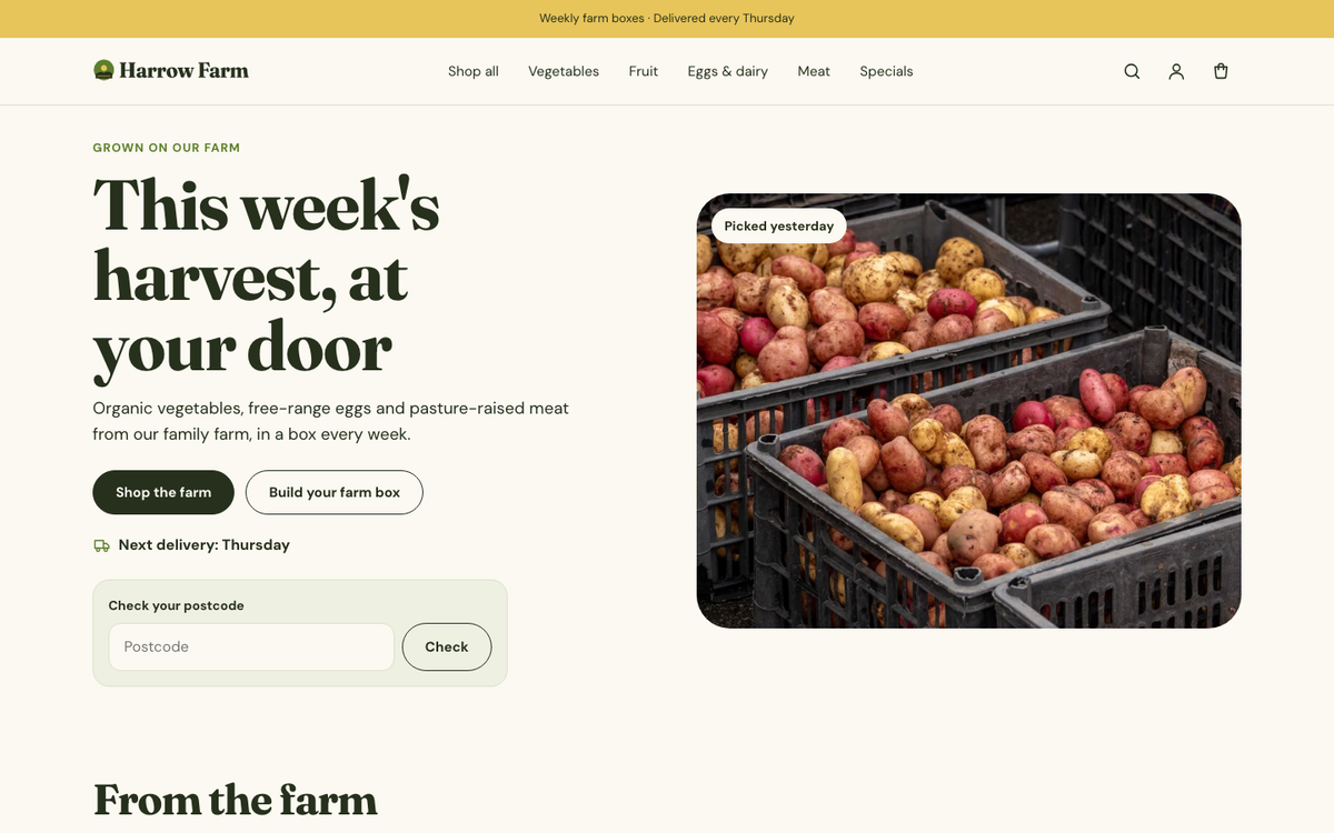 Harrow Farm: cart with delivery or pickup and a delivery day