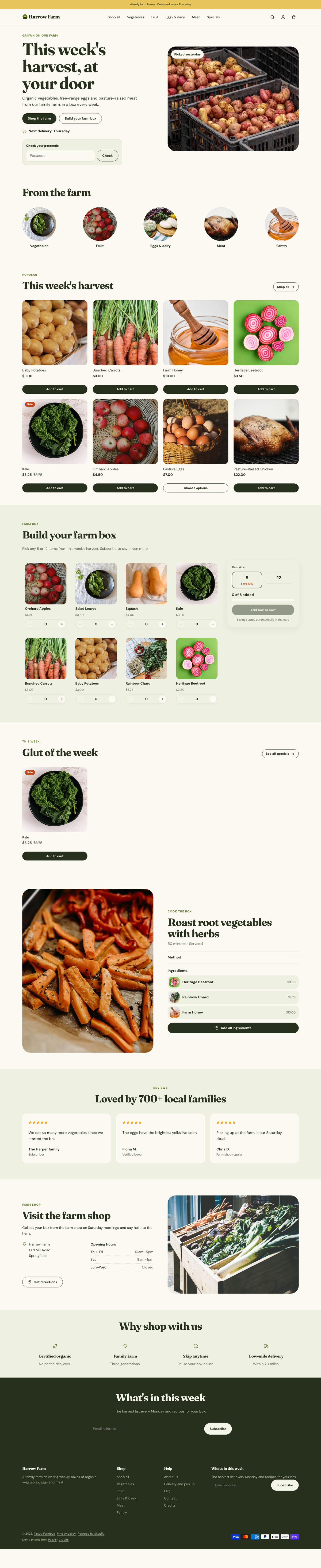 Harrow Farm: the full homepage, top to bottom