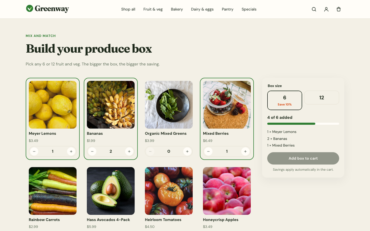 Build a box: mix and match any 6 or 12 items