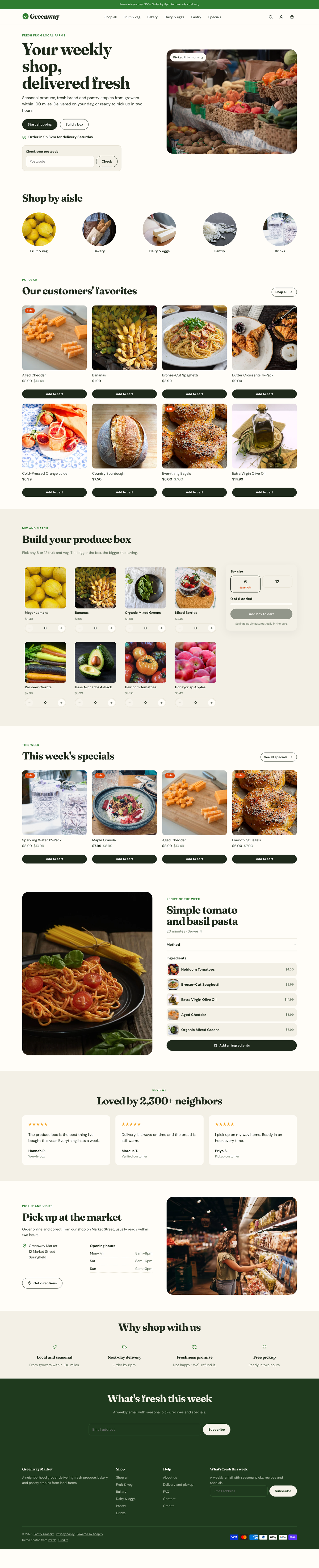 Greenway Market: the full homepage, top to bottom