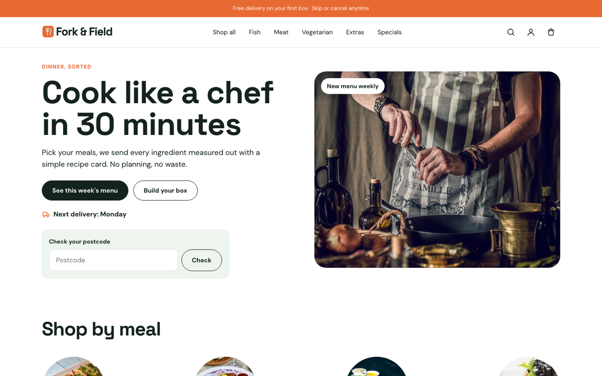 Fork & Field: delivery hero built with Pantry