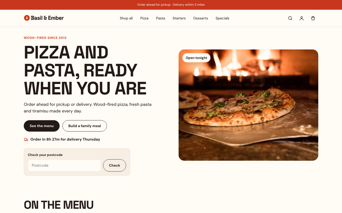 Basil & Ember: delivery hero built with Pantry