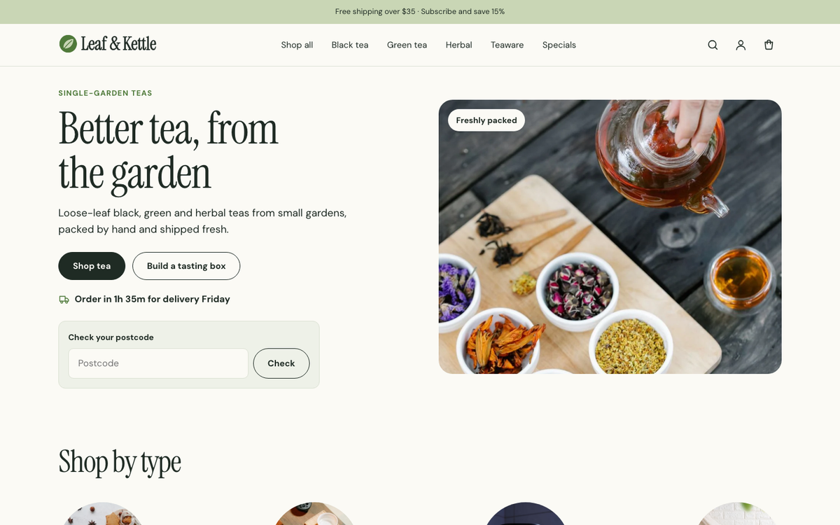 Leaf & Kettle: delivery hero built with Pantry