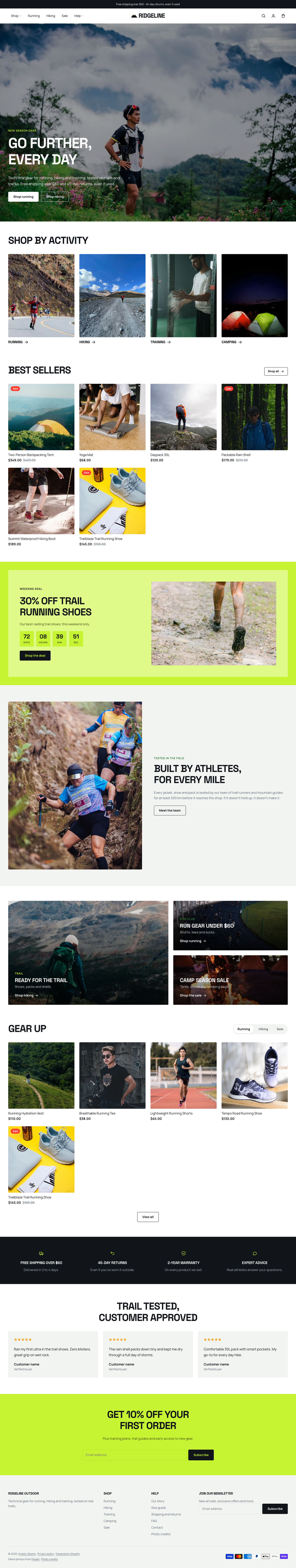 The full Ridgeline homepage, top to bottom