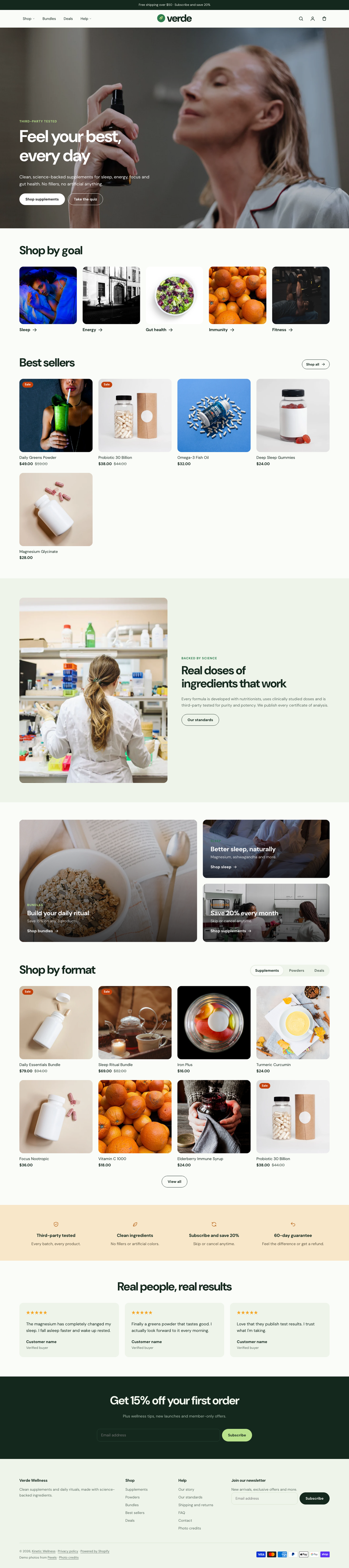 The full Verde homepage, top to bottom