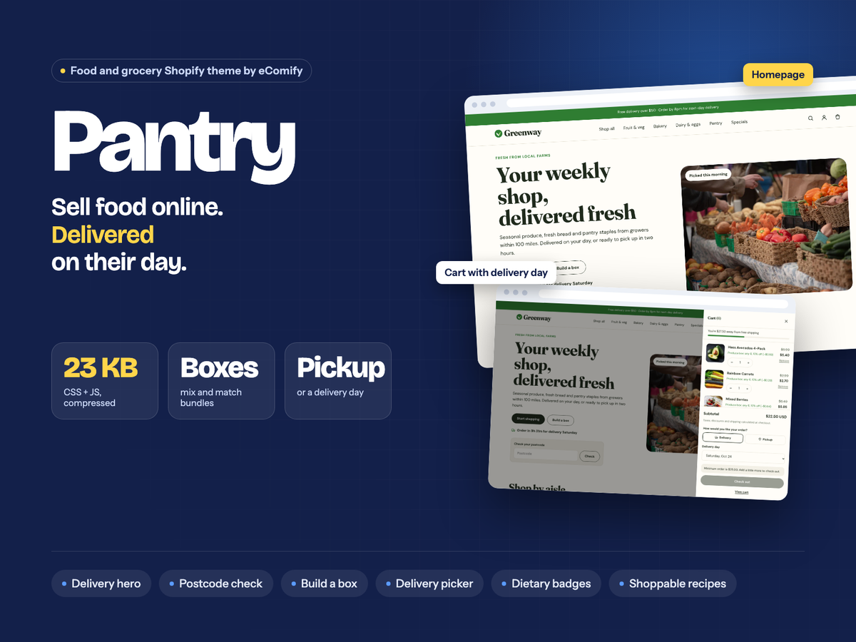 Pantry: a food and grocery Shopify theme with delivery days, pickup and build-a-box