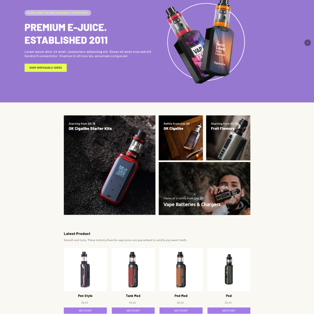 Evapify - Electronic Cigarettes Shopify template built by Pagefly