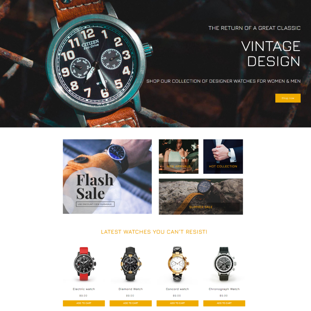 Timify - Watches and Accessories Shopify template built by Pagefly